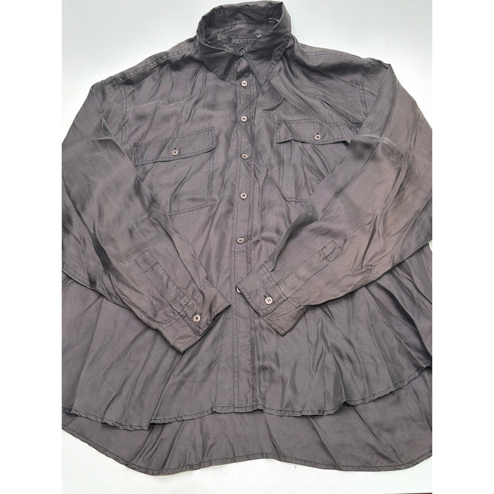 Point Zero Mens Long Sleeve Button Down Shirt Gray Utility Pockets Large Silk